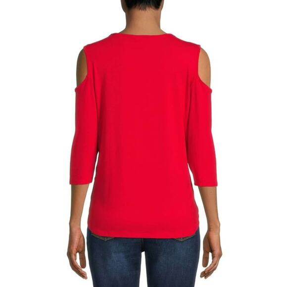 ❄️2/$5❄️[B4] Nine.Eight Cold Shoulder Red Relaxed Blouse, Size XL - Picture 2 of 5